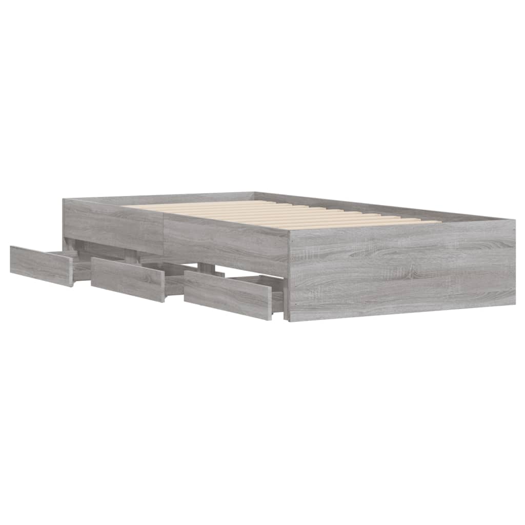 Bed Frame with Drawers without Mattress Grey Sonoma 90x200 cm