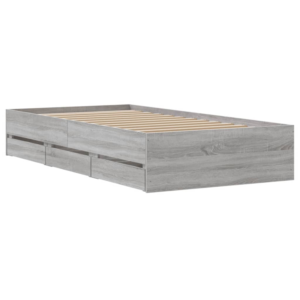 Bed Frame with Drawers without Mattress Grey Sonoma 90x200 cm