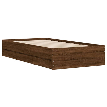 Bed Frame with Drawers without Mattress Brown Oak 90x200 cm