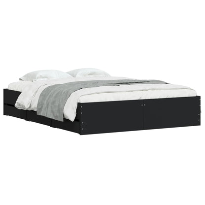 Bed Frame with Drawers without Mattress Black 140x190 cm