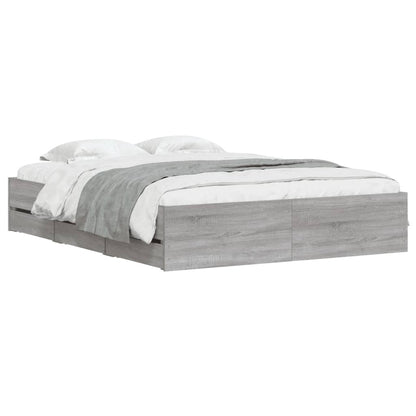 Bed Frame with Drawers without Mattress Grey Sonoma 140x190 cm