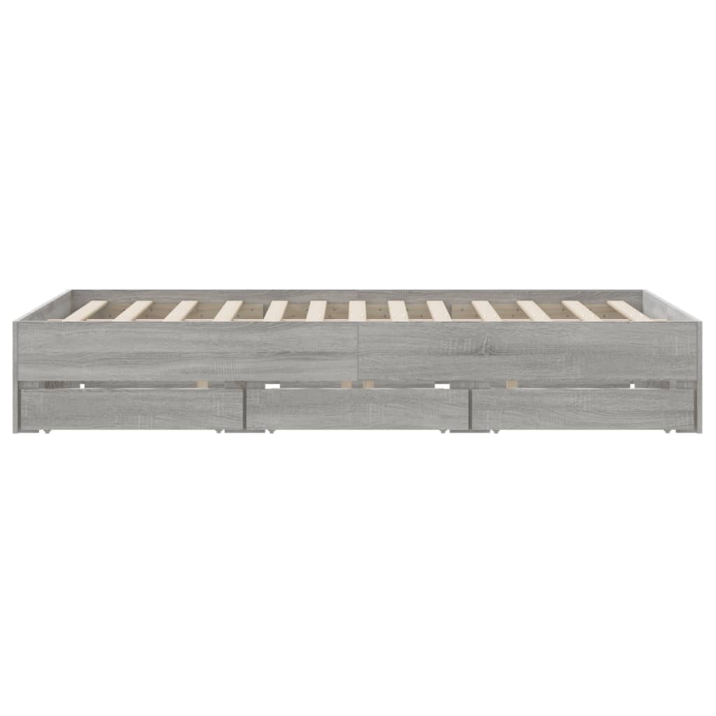 Bed Frame with Drawers without Mattress Grey Sonoma 140x190 cm