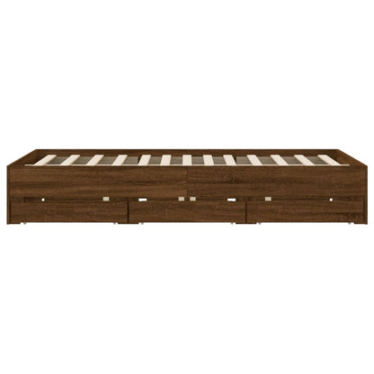 Bed Frame with Drawers without Mattress Brown Oak 140x190 cm