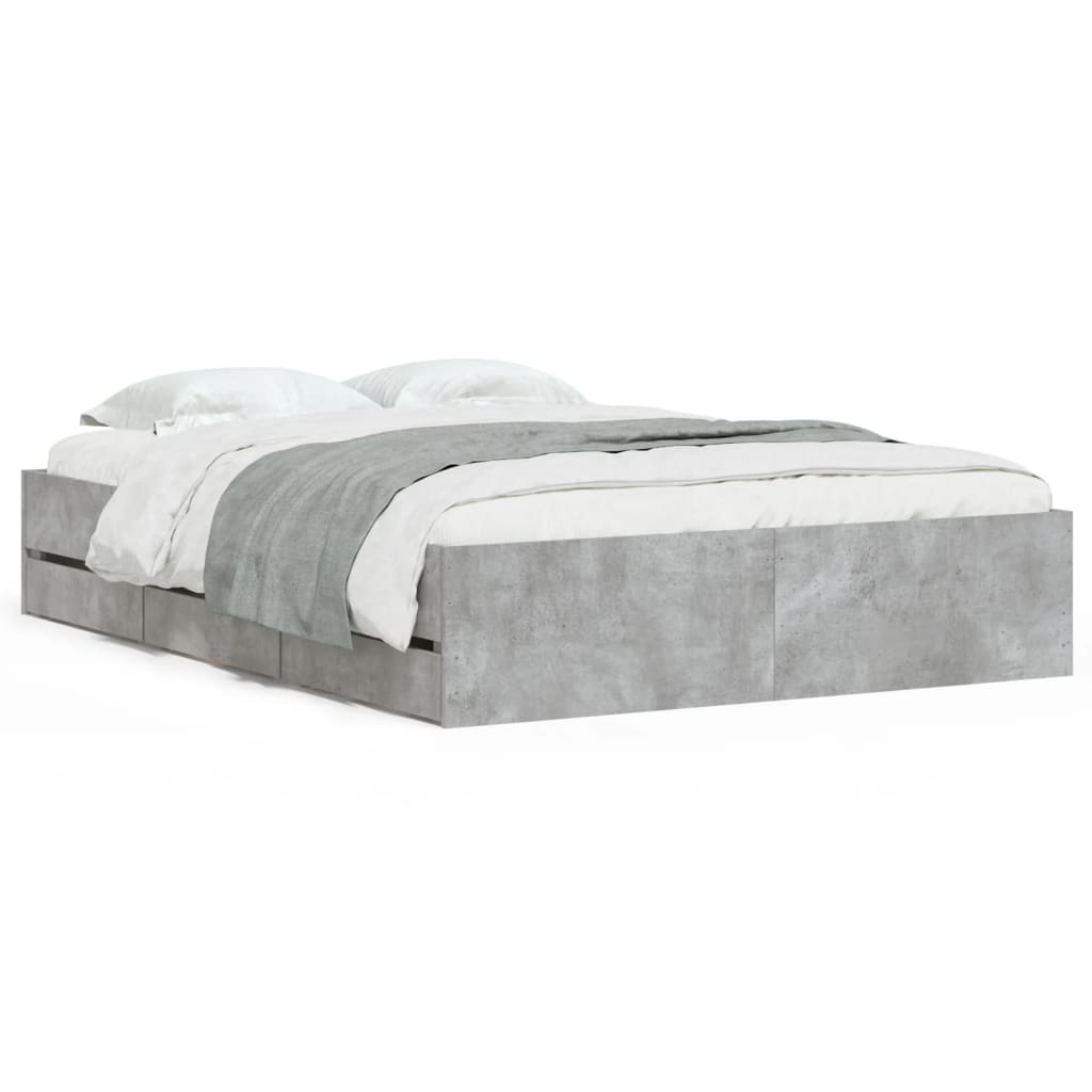 Bed Frame with Drawers without Mattress Concrete Grey 135x190 cm Double