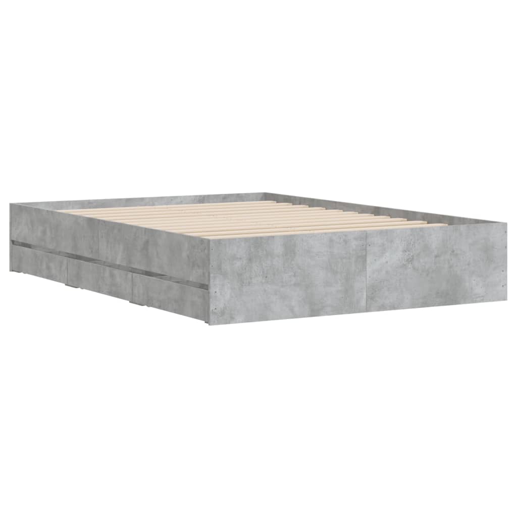 Bed Frame with Drawers without Mattress Concrete Grey 135x190 cm Double