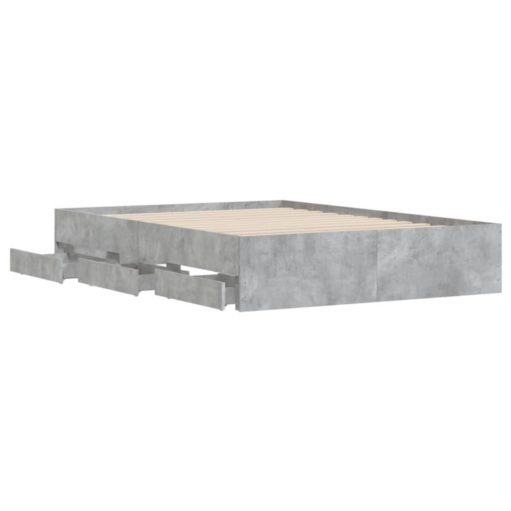 Bed Frame with Drawers without Mattress Concrete Grey 135x190 cm Double