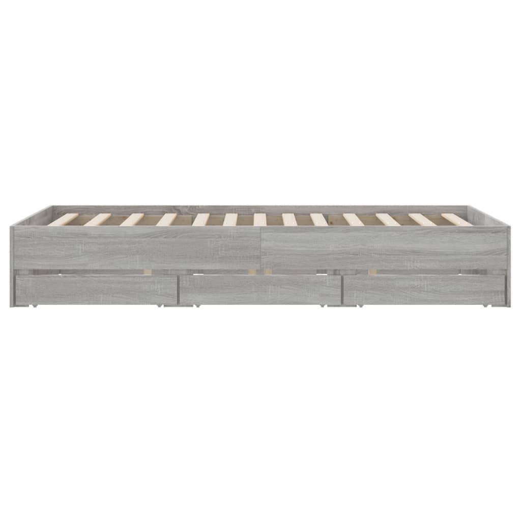 Bed Frame with Drawers without Mattress Grey Sonoma 135x190 cm Double