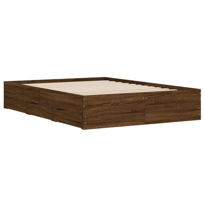 Bed Frame with Drawers without Mattress Brown Oak 135x190 cm Double