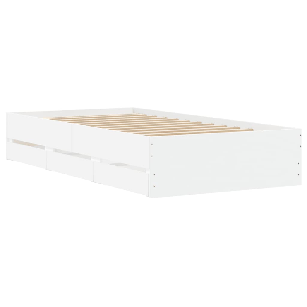 Bed Frame with Drawers without Mattress White 90x190 cm Single