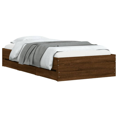 Bed Frame with Drawers without Mattress Brown Oak 90x190 cm Single