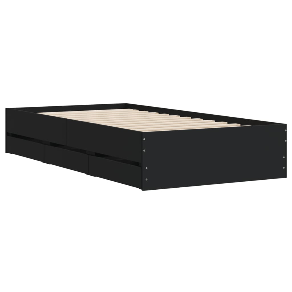 Bed Frame with Drawers without Mattress Black 75x190 cm Small Single