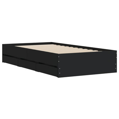 Bed Frame with Drawers without Mattress Black 75x190 cm Small Single