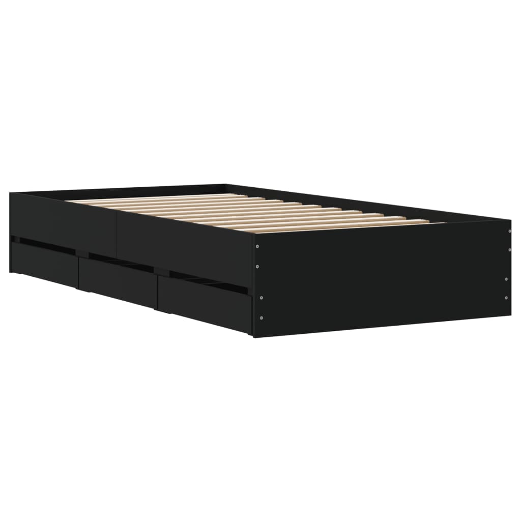 Bed Frame with Drawers without Mattress Black 75x190 cm Small Single