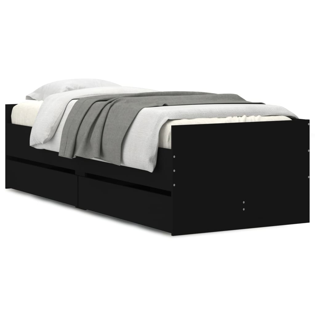 Bed Frame with Drawers without Mattress Black 100x200 cm