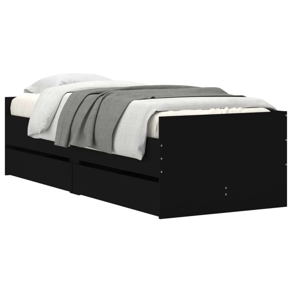 Bed Frame with Drawers without Mattress Black 100x200 cm
