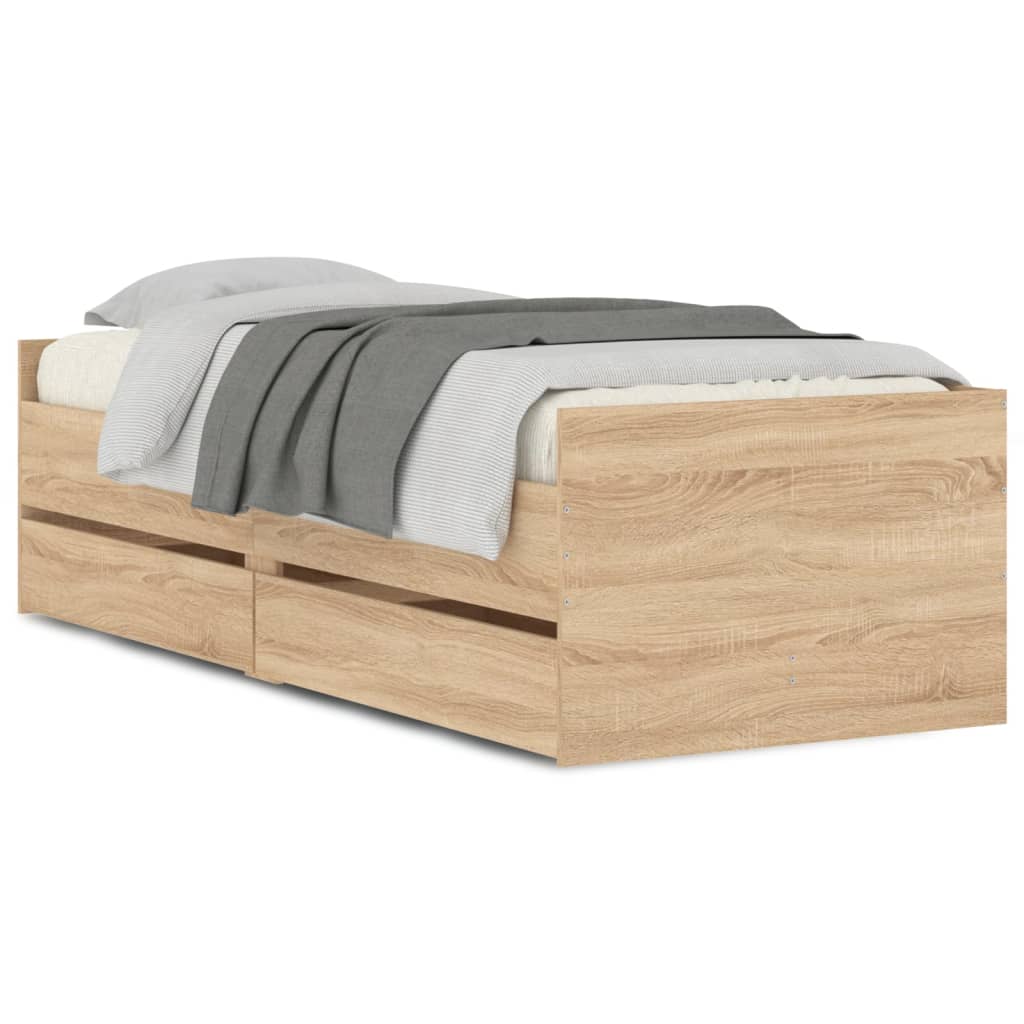 Bed Frame with Drawers without Mattress Sonoma Oak 90x200 cm