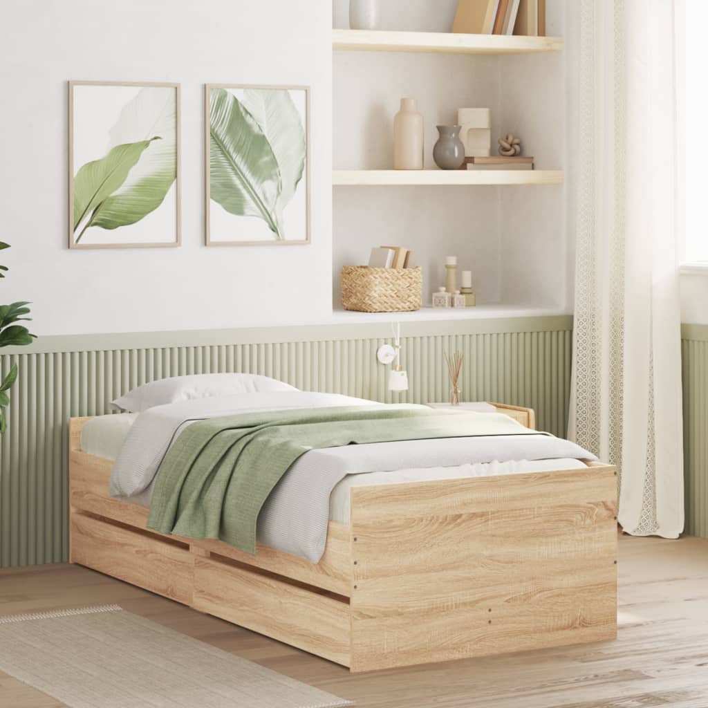 Bed Frame with Drawers without Mattress Sonoma Oak 90x190 cm Single