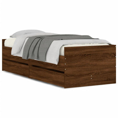 Bed Frame with Drawers without Mattress Brown Oak 90x190 cm Single