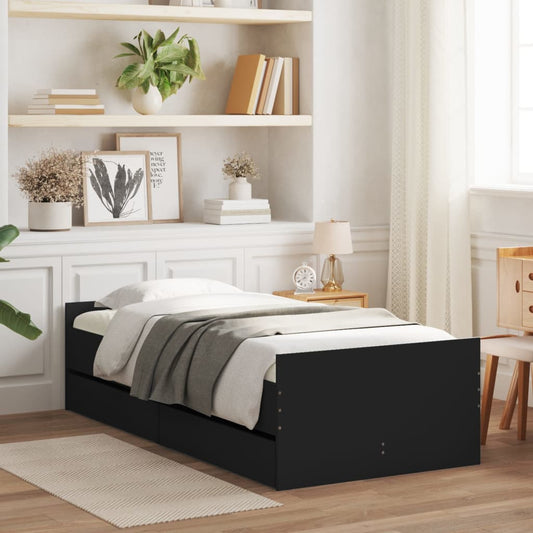 Bed Frame with Drawers without Mattress Black 90x200 cm