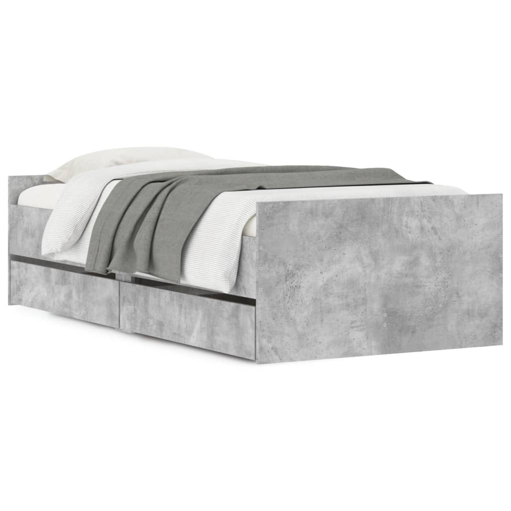 Bed Frame with Drawers without Mattress Concrete Grey 90x200 cm