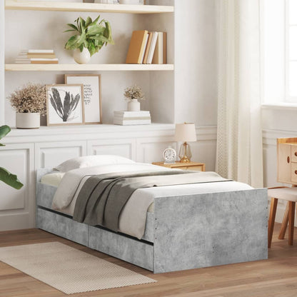 Bed Frame with Drawers without Mattress Concrete Grey 90x200 cm