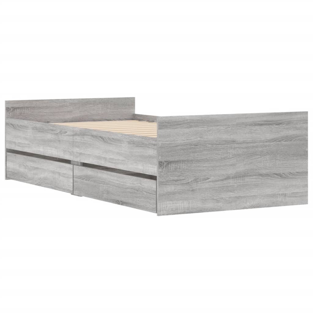 Bed Frame with Drawers without Mattress Grey Sonoma 90x200 cm