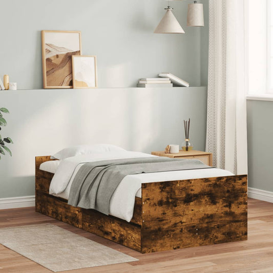 Bed Frame with Drawers without Mattress Smoked Oak 90x190 cm Single