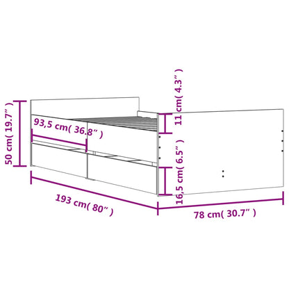 Bed Frame without Mattress Sonoma Oak 75x190 cm Small Single Small Single