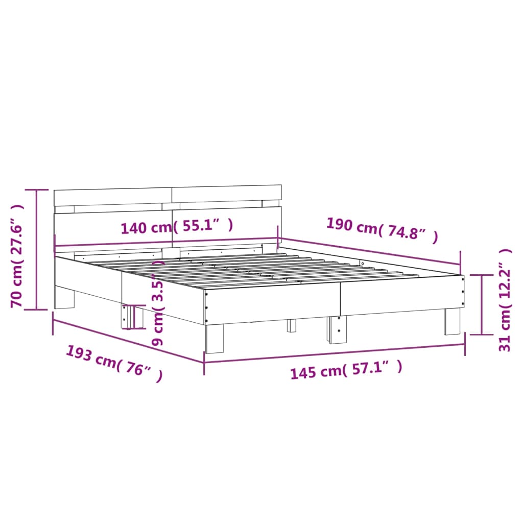 Bed Frame without Mattress White 140x190 cm