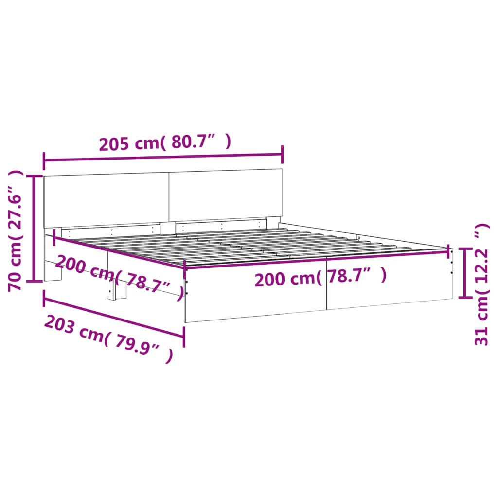 Bed Frame without Mattress Brown Oak 200x200 cm