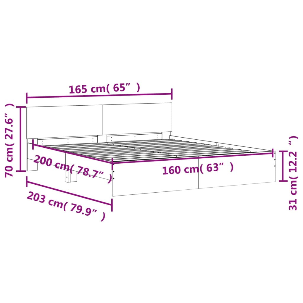Bed Frame without Mattress White 160x200 cm