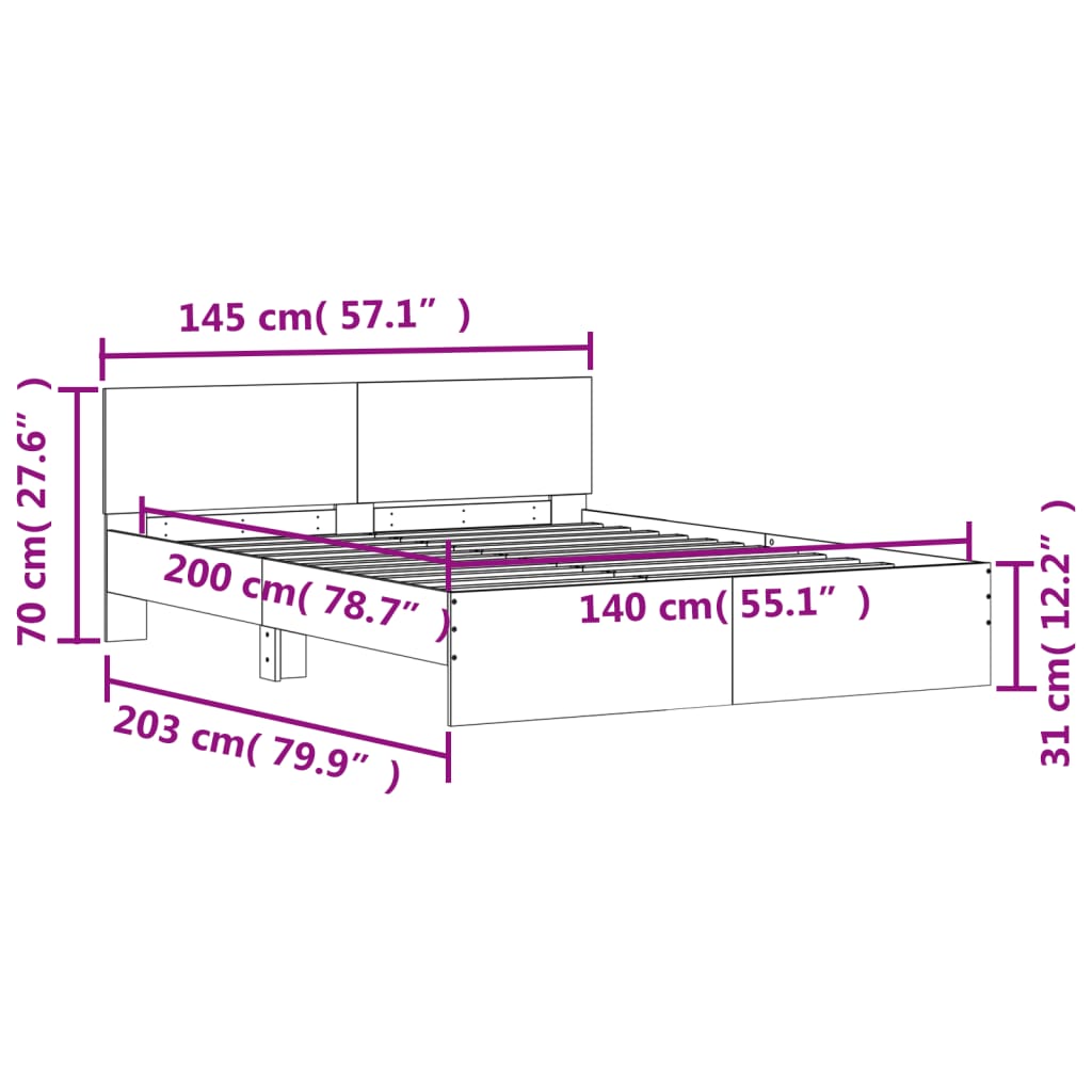 Bed Frame without Mattress White 140x200 cm