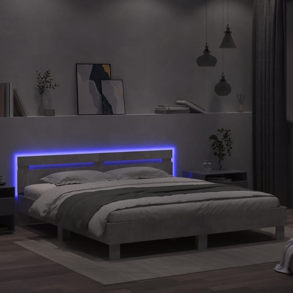 Bed Frame with LED without Mattress Concrete Grey 200x200 cm