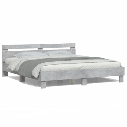 Bed Frame with LED without Mattress Concrete Grey 200x200 cm