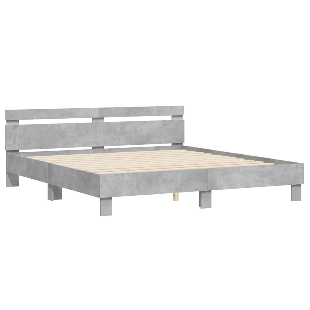 Bed Frame with LED without Mattress Concrete Grey 200x200 cm