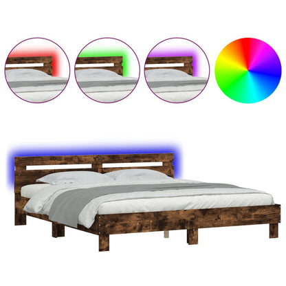 Bed Frame with LED without Mattress Smoked Oak 200x200 cm