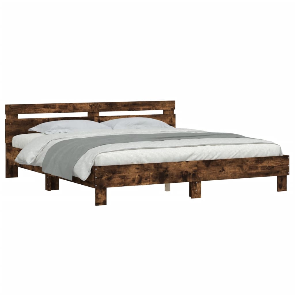 Bed Frame with LED without Mattress Smoked Oak 200x200 cm