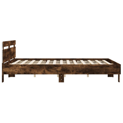 Bed Frame with LED without Mattress Smoked Oak 200x200 cm