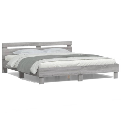 Bed Frame with LED without Mattress Grey Sonoma 200x200 cm