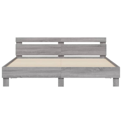 Bed Frame with LED without Mattress Grey Sonoma 200x200 cm