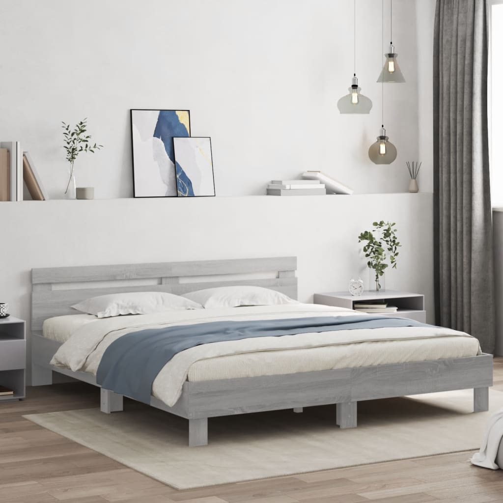 Bed Frame with LED without Mattress Grey Sonoma 200x200 cm