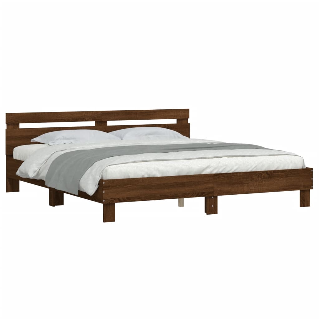 Bed Frame with LED without Mattress Brown Oak 200x200 cm