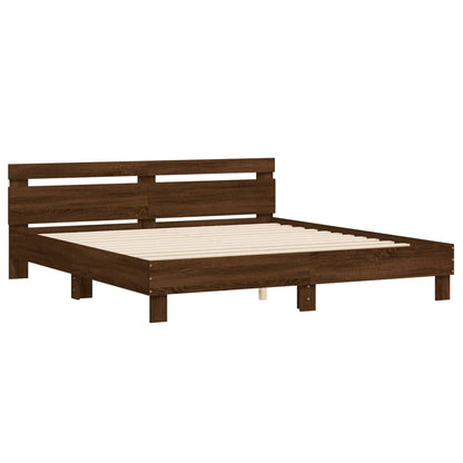 Bed Frame with LED without Mattress Brown Oak 200x200 cm