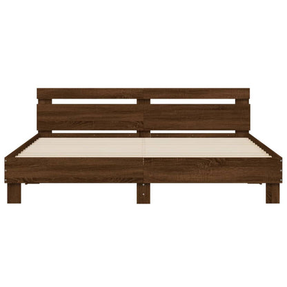 Bed Frame with LED without Mattress Brown Oak 200x200 cm