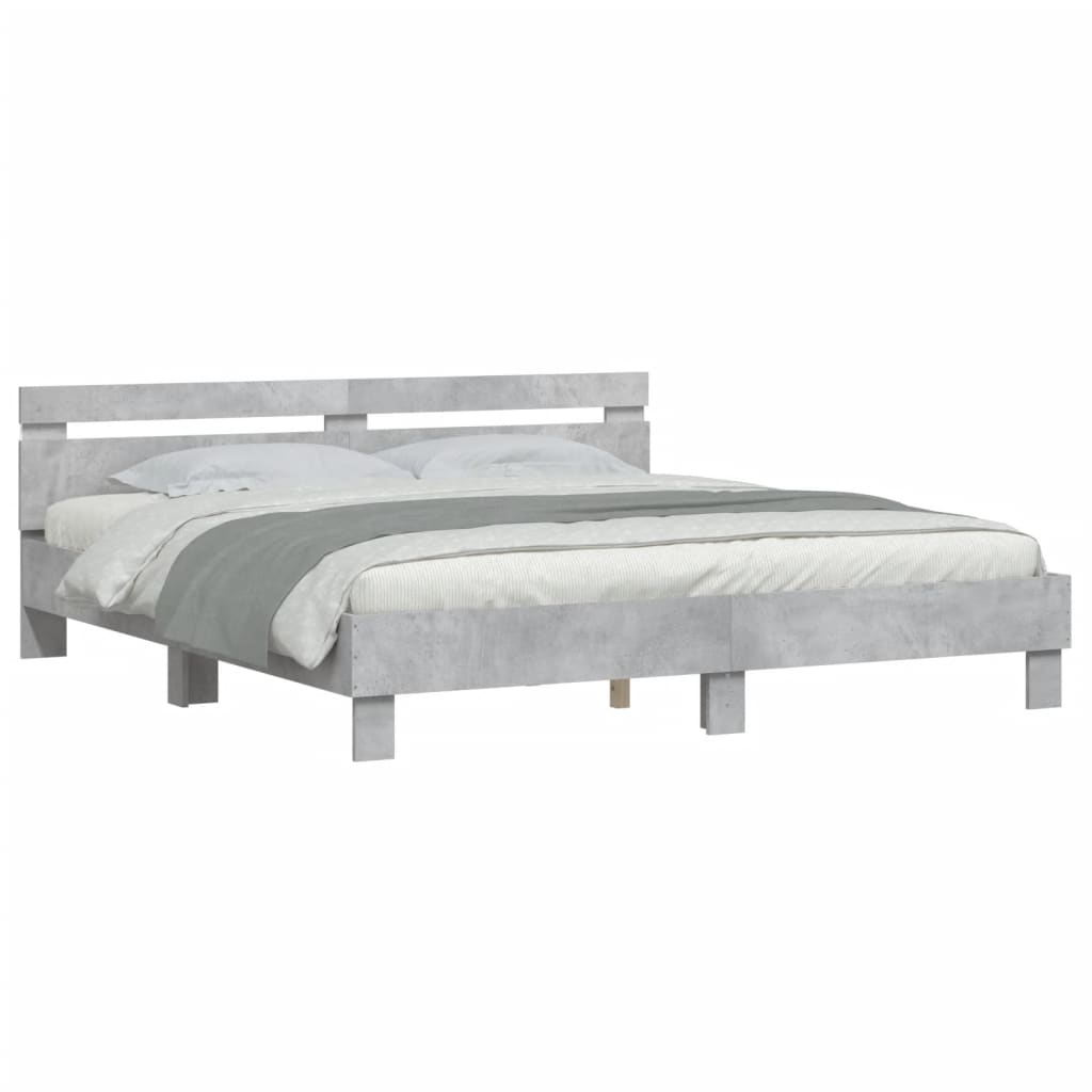 Bed Frame with LED without Mattress Concrete Grey 180x200 cm Super King