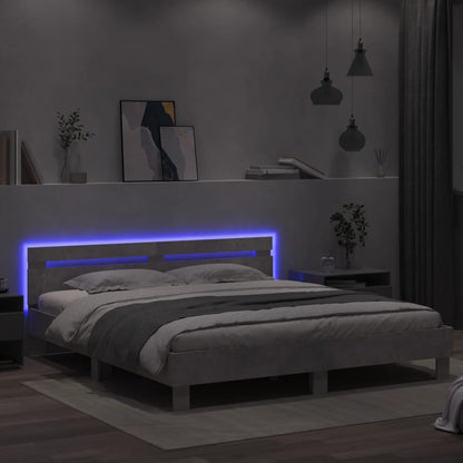Bed Frame with LED without Mattress Concrete Grey 180x200 cm Super King