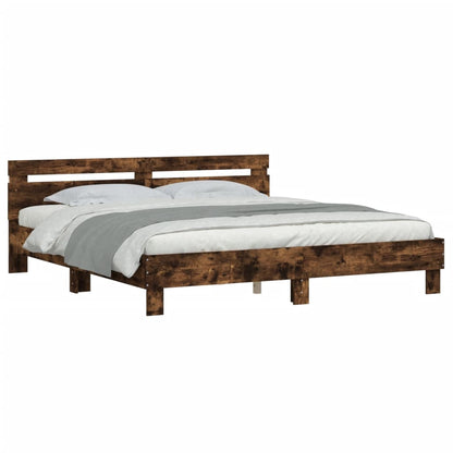 Bed Frame with LED without Mattress Smoked Oak 180x200 cm Super King