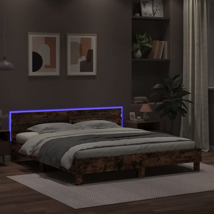 Bed Frame with LED without Mattress Smoked Oak 180x200 cm Super King