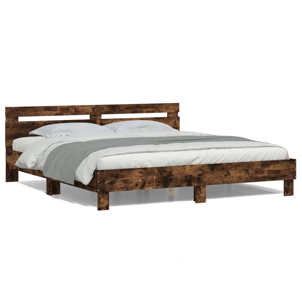 Bed Frame with LED without Mattress Smoked Oak 180x200 cm Super King