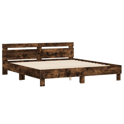 Bed Frame with LED without Mattress Smoked Oak 180x200 cm Super King